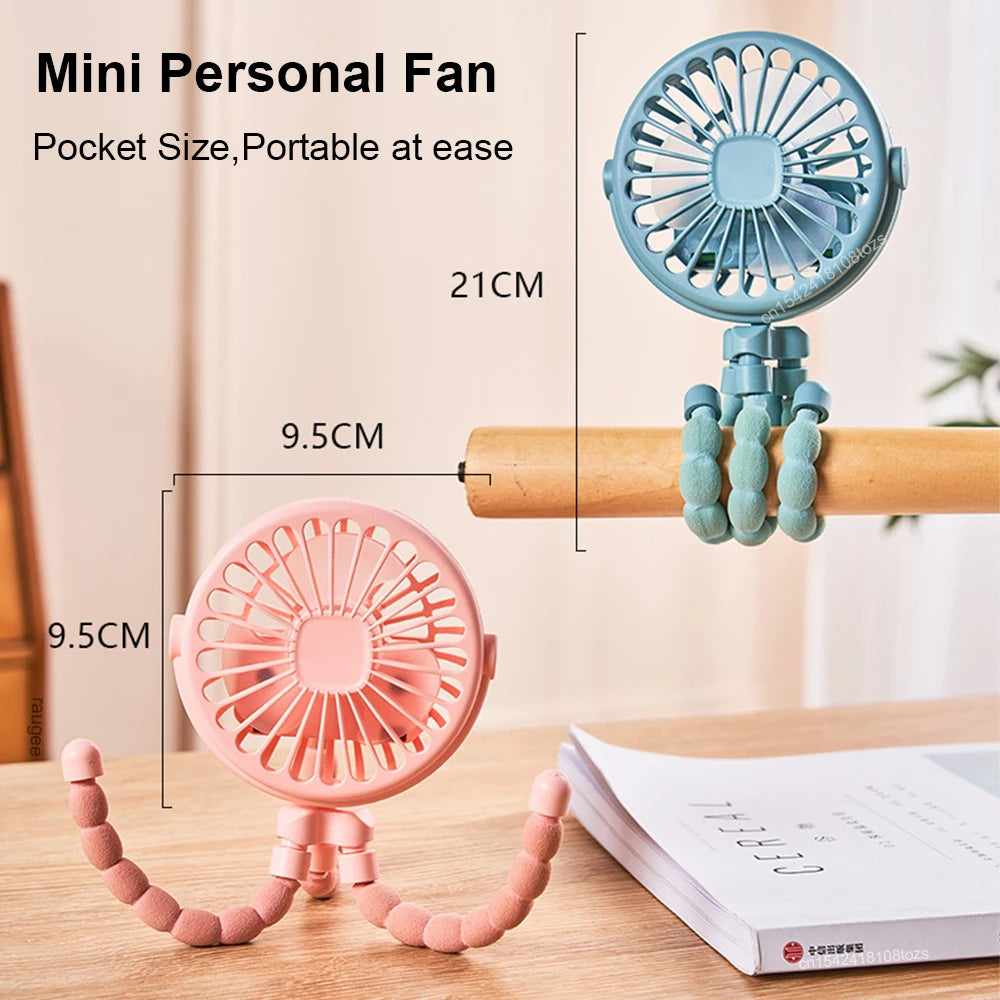 Portable Clip Fan Mini Stroller Fan USB Rechargeable Baby Stroller