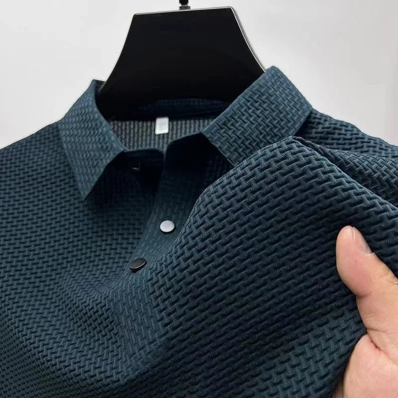 New Men's Business Casual Short Sleeved Bone Flower Solid Color POLO