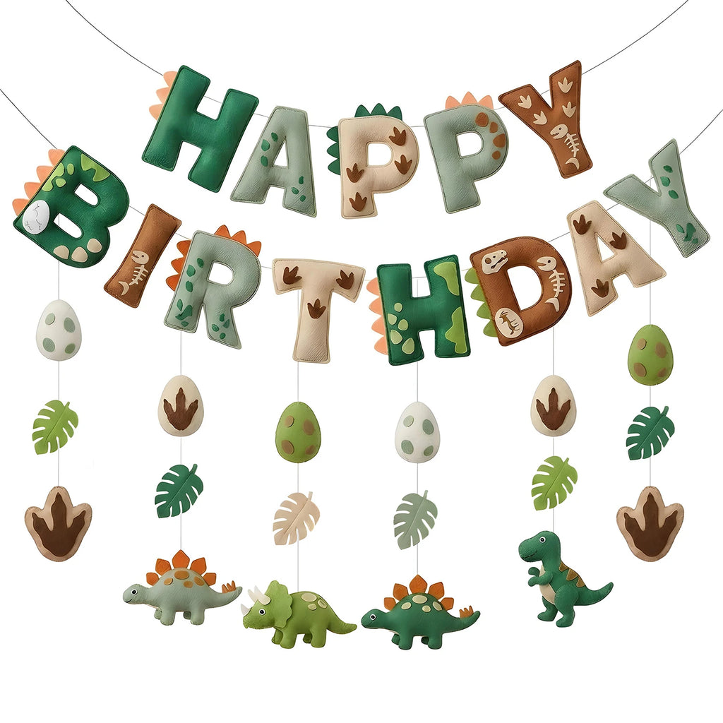 2D Felt Green Cute Dinosaur Theme Banner Hanging Garland Party for