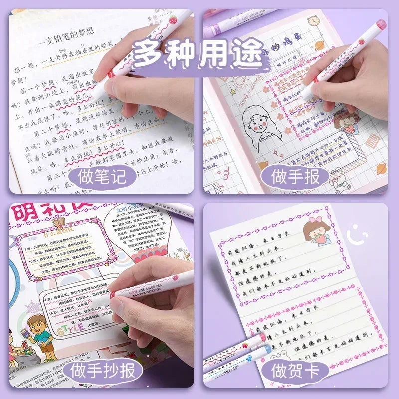 3/6/8pcs Flowers Line Shaped Highlighter Pens Roller Tip Curve Liner