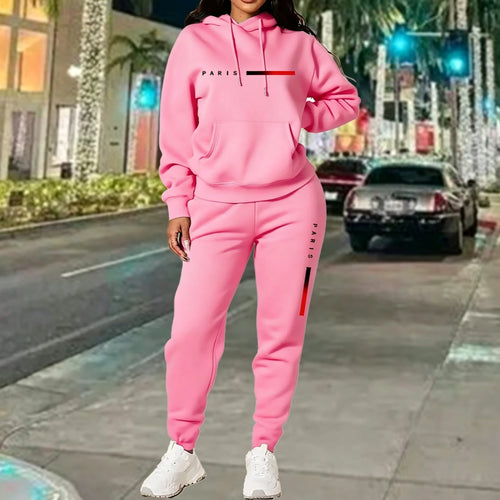 Hot Sales Women's Outfits Print Casual Hooded Sweatshirts 2 Pcs Suits