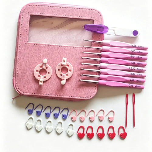 34pcs/set Crochet Hook Kit 2.5-6cm Ergonomic Soft Handle Aluminum