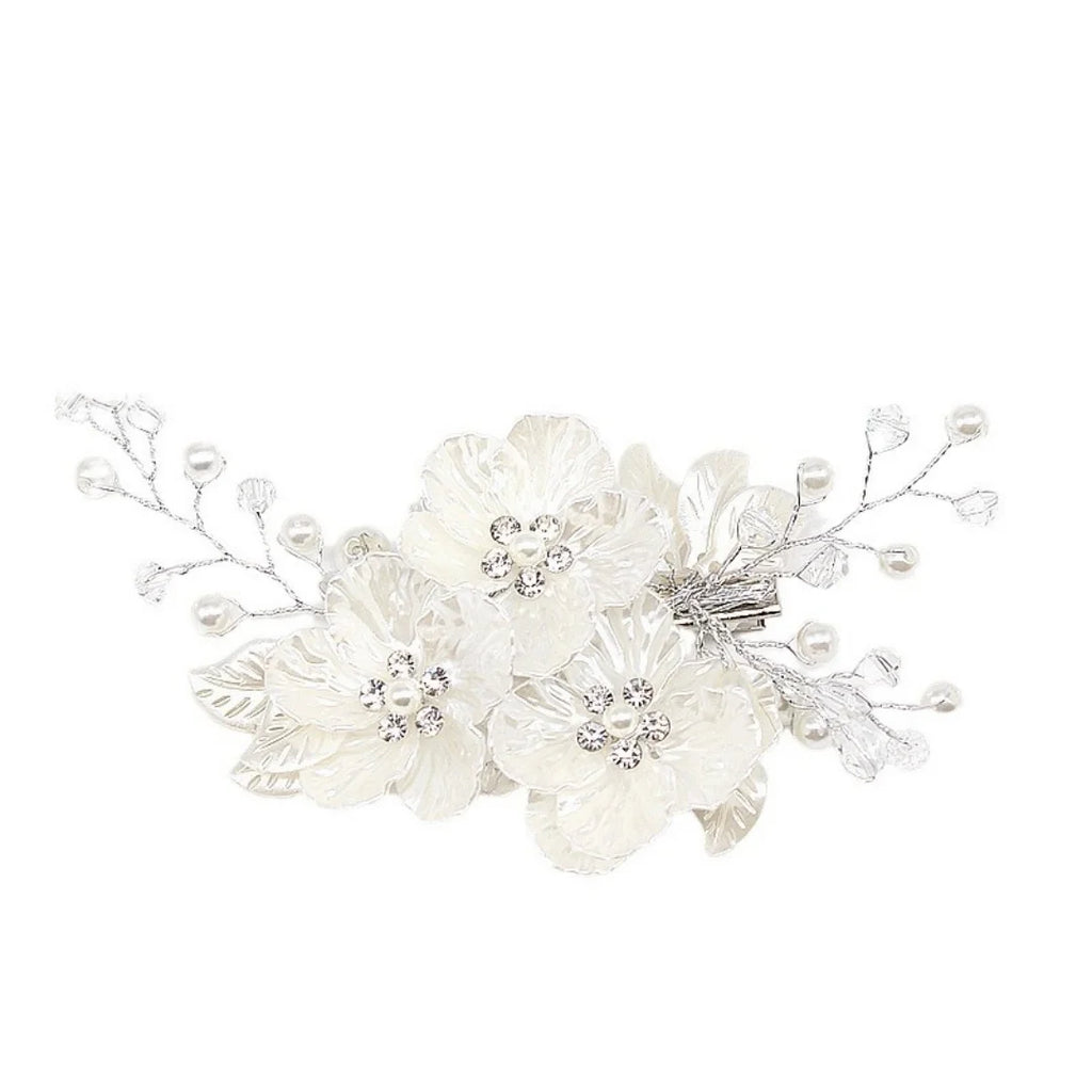 European and American Bride Side Clip Crown Headpiece White Pearl