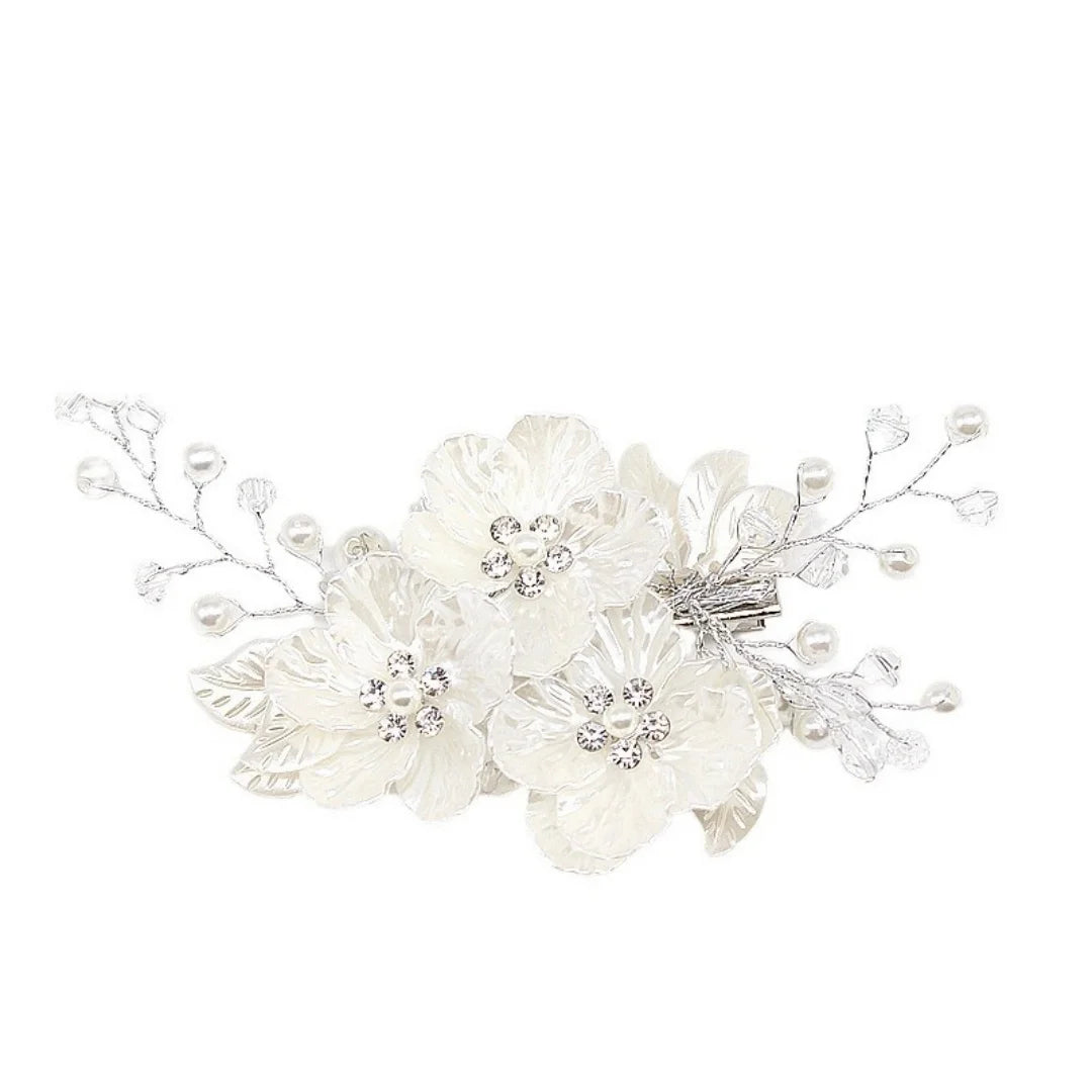 European and American Bride Side Clip Crown Headpiece White Pearl