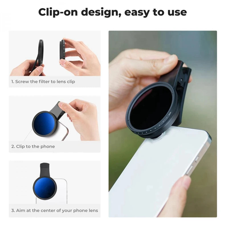 52mm Phone ND Filter ND2 to ND400 Clip-on Variable Neutral Density