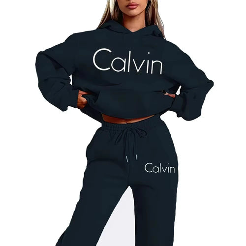 Men Women Printed Hoodie 2‑Piece Tracksuit, Casual Long‑Sleeve