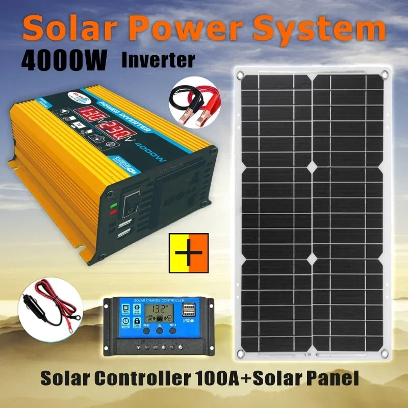 4000W Solar Inverter Kit Complete 12V to 110V/220V Solar Panel System