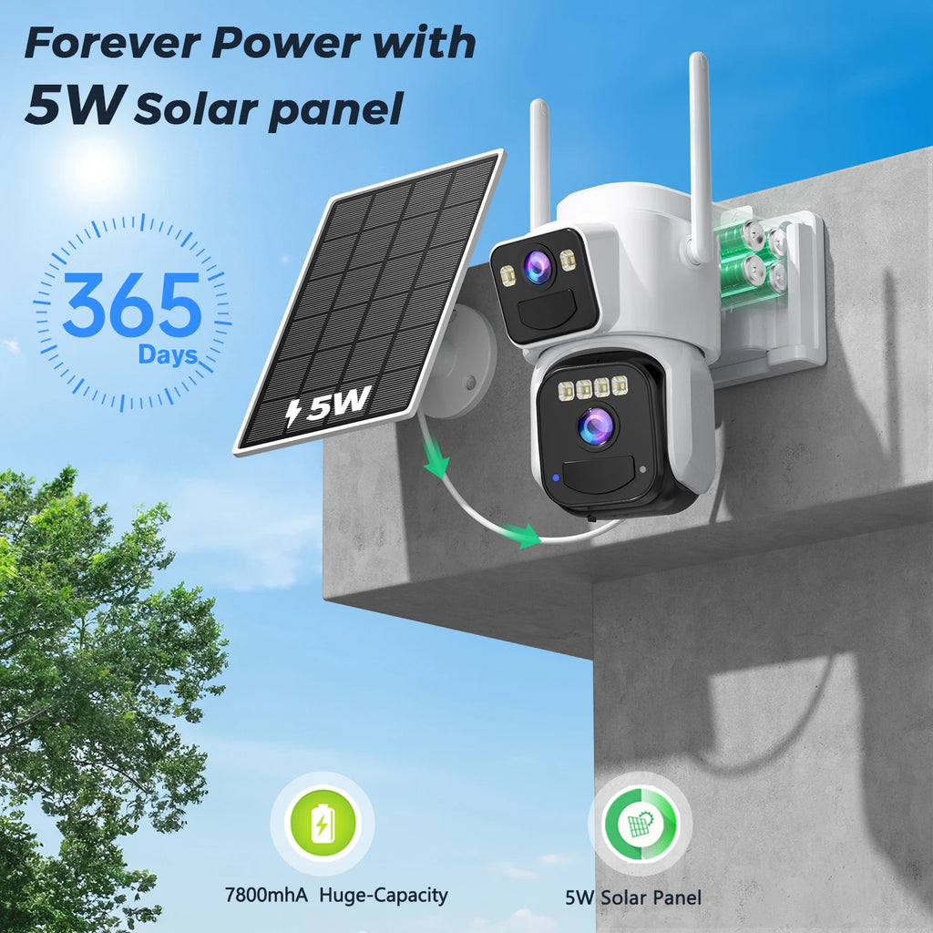 8MP Dual Lens Solar WIFI Security Cameras With Solar Panels Color