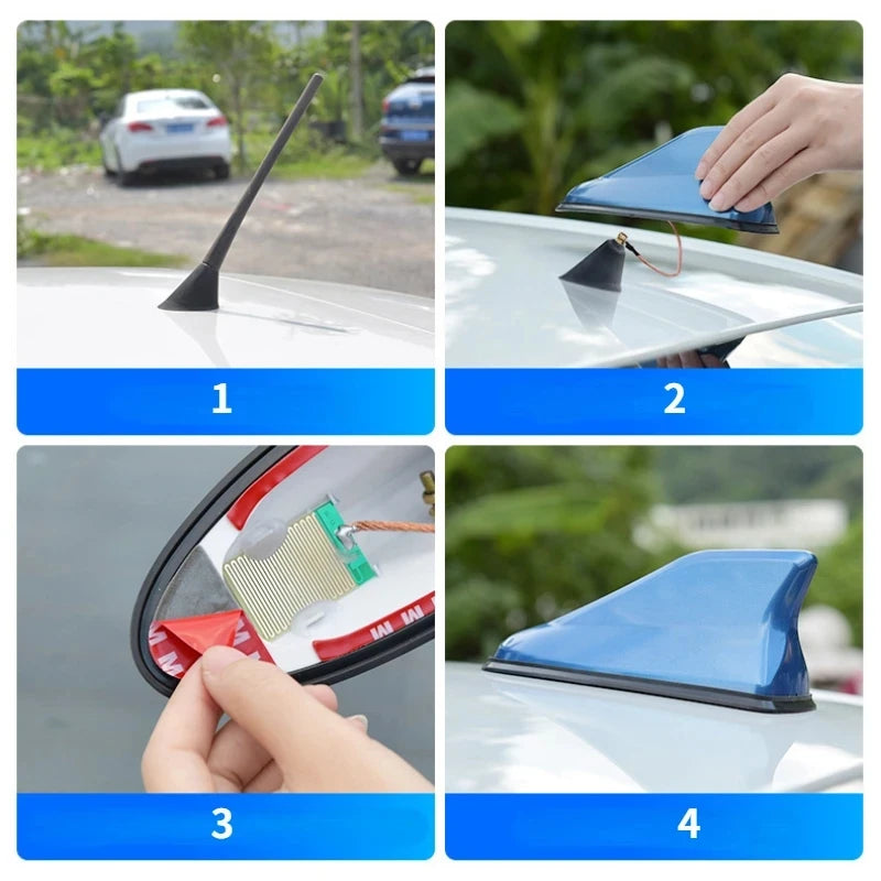 Universal Carbon Fiber Look Car Roof Top Mount Shark Fin Aerial