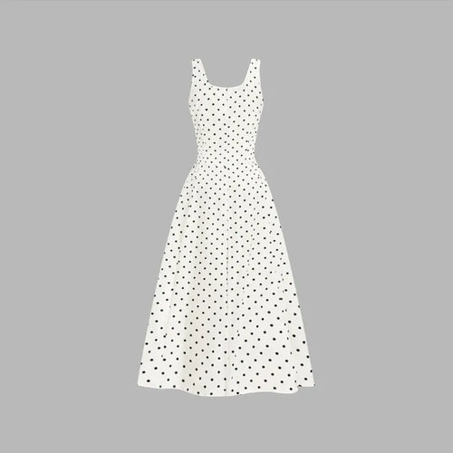 Sleeveless Polka Dot Dress Long Dress French Suspender Dress
