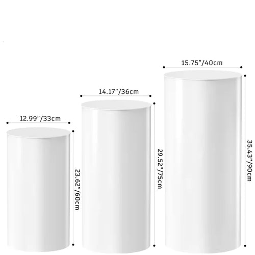 3/5Pcs White Cylinder Pedestal Stands, Round Plinth Pillars for