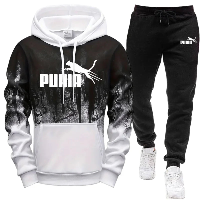 Hooded Sweatshirt and Sweatpants Outdoor Sports Jogger Suit Men's