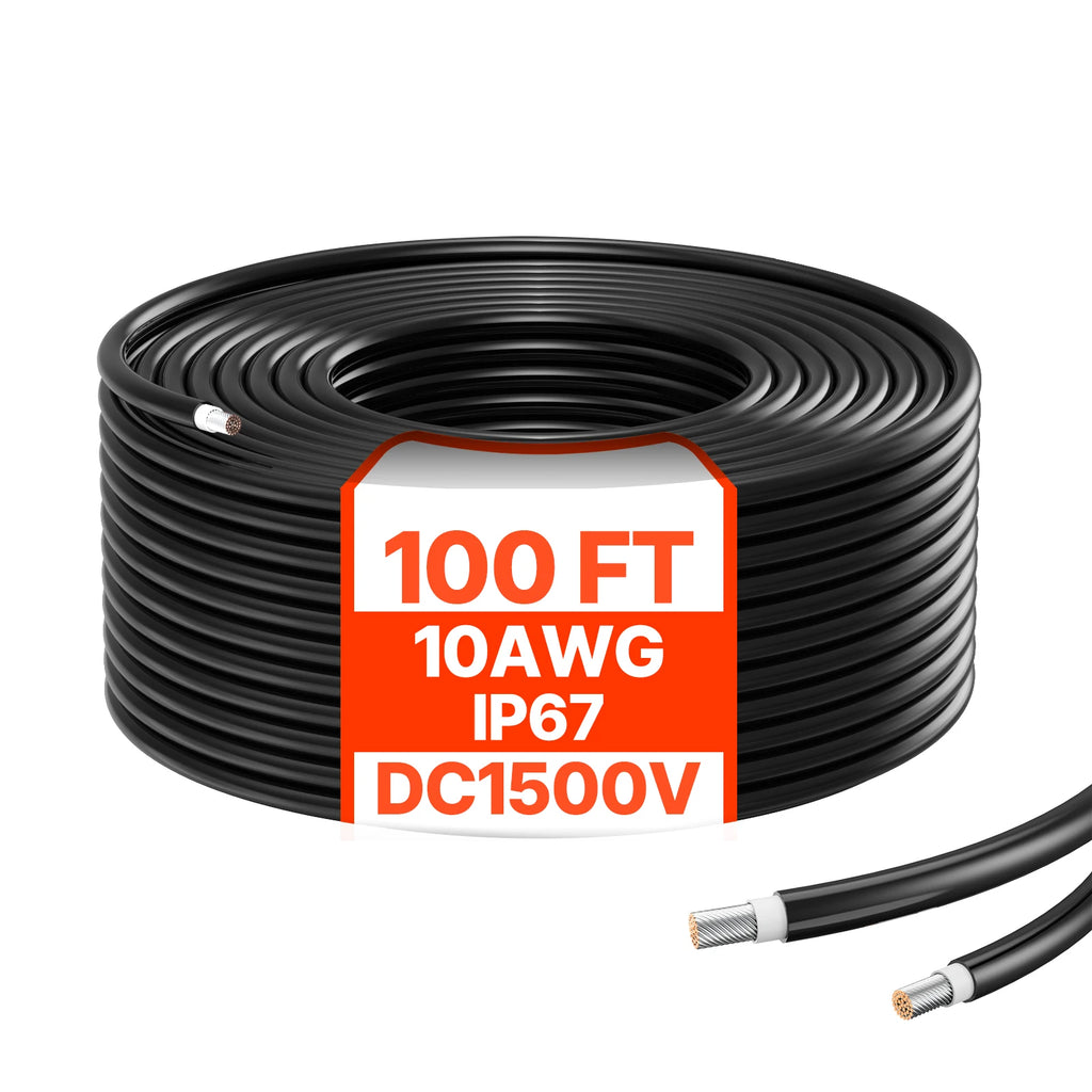 SucceBuy 100FT Solar Panel Extension Cable 10AWG 6mm² IP67 Waterproof