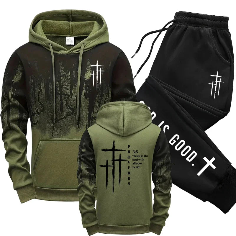 Jesus Christ Fashion Men's Set Hooded Sweatshirt and Sweatpants Autumn