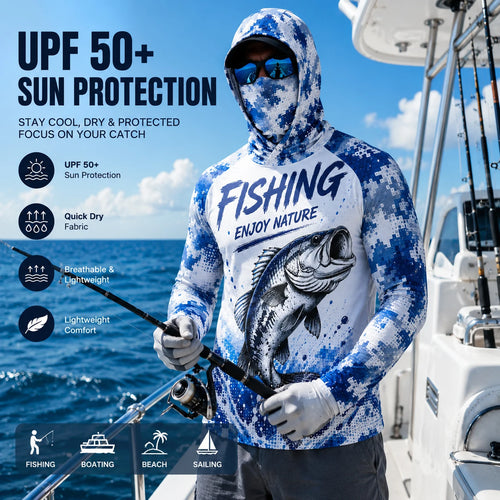 Camisa de Pesca con Capucha de Manga Larga para Hombre, Protección UV