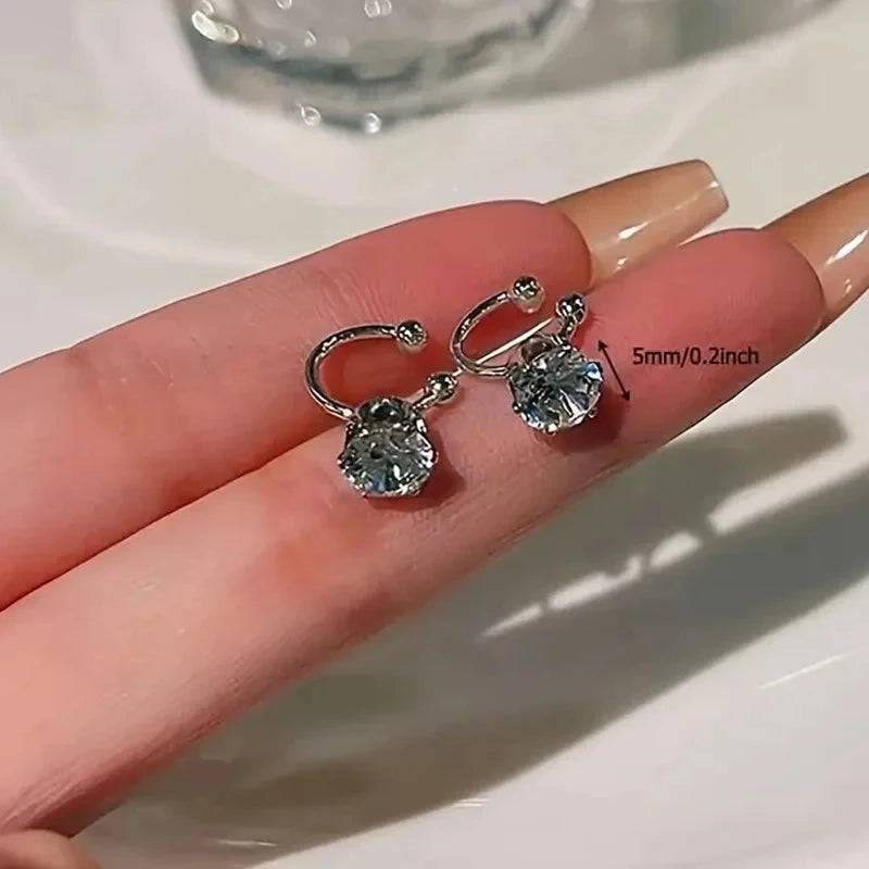 2Pc New Shiny Zircon Clip Earrings Adjustable Non Piercing Ear Clips