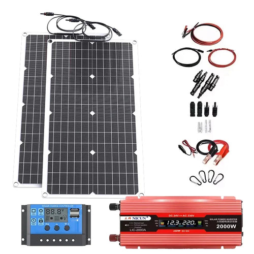 2000W Off-Grid Solar Complete Kit Power 100A Controller,110V 220V