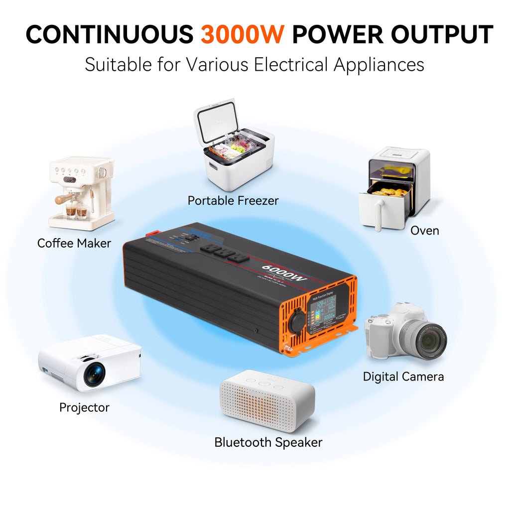 WEIPOER Pure Sine Wave Inverter DC 12V/24V to AC 120V 3000-6000W 60hz
