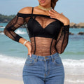 Hollow Out Fishnet Beach Cover Up Bodycon Dress, Sheer Mesh Festival