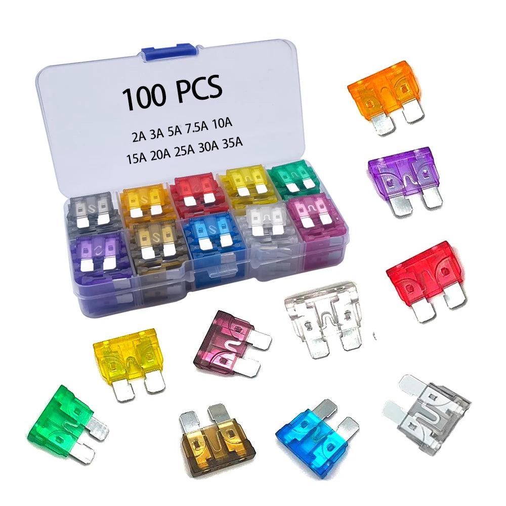 100pcs Standard Car Fuses 2A 3A 5A 7.5A 10A 15A 20A 25A 30A 35A Free