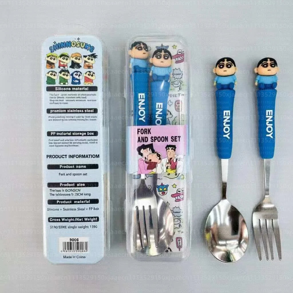 Anime Crayon Shin-Chan Fork And Spoon Set Cartoon Figure Durable