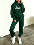 Women Heart Print Hoodie Tracksuit 2 Piece Set Autumn Winter Hooded
