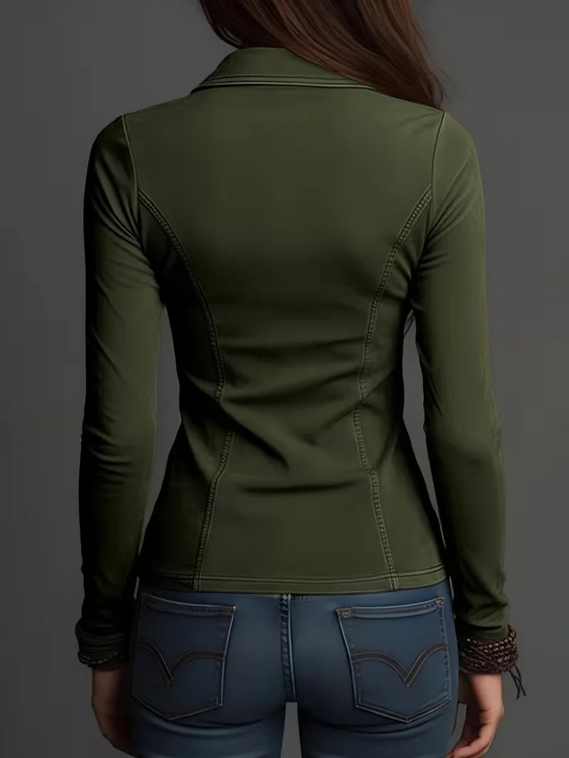 Women's Slim Fit Lapel Shirt, Multi-Color Zipper Closure, Cargo