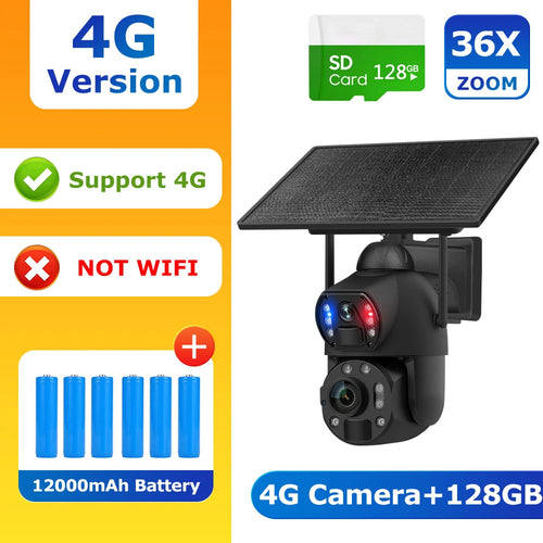 SHIWOJIA 4K 8MP 36X Zoom 4G Solar Camera Dual Lens Dual Screen Human