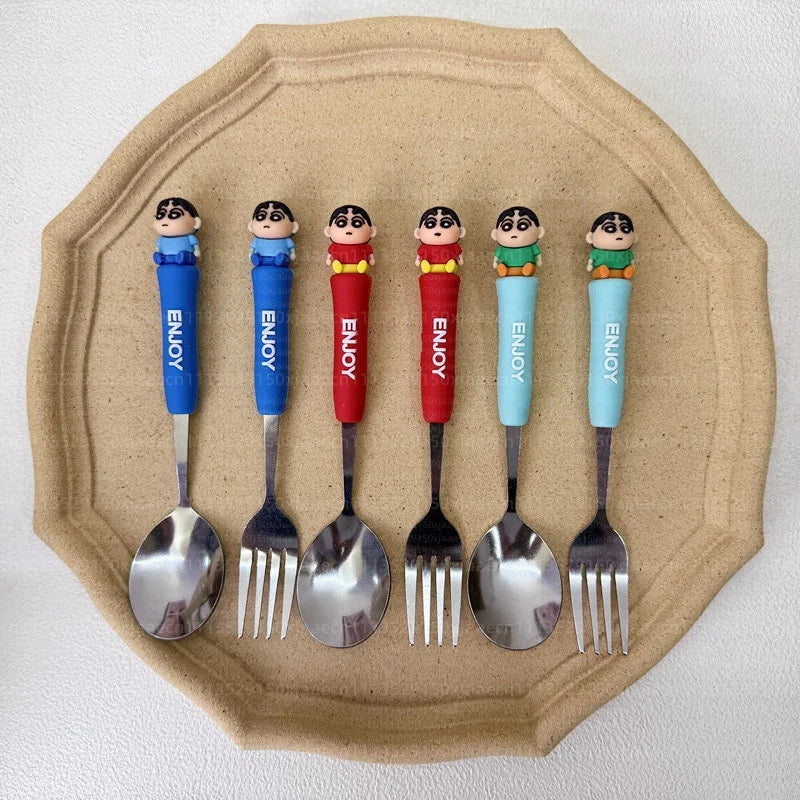 Anime Crayon Shin-Chan Fork And Spoon Set Cartoon Figure Durable