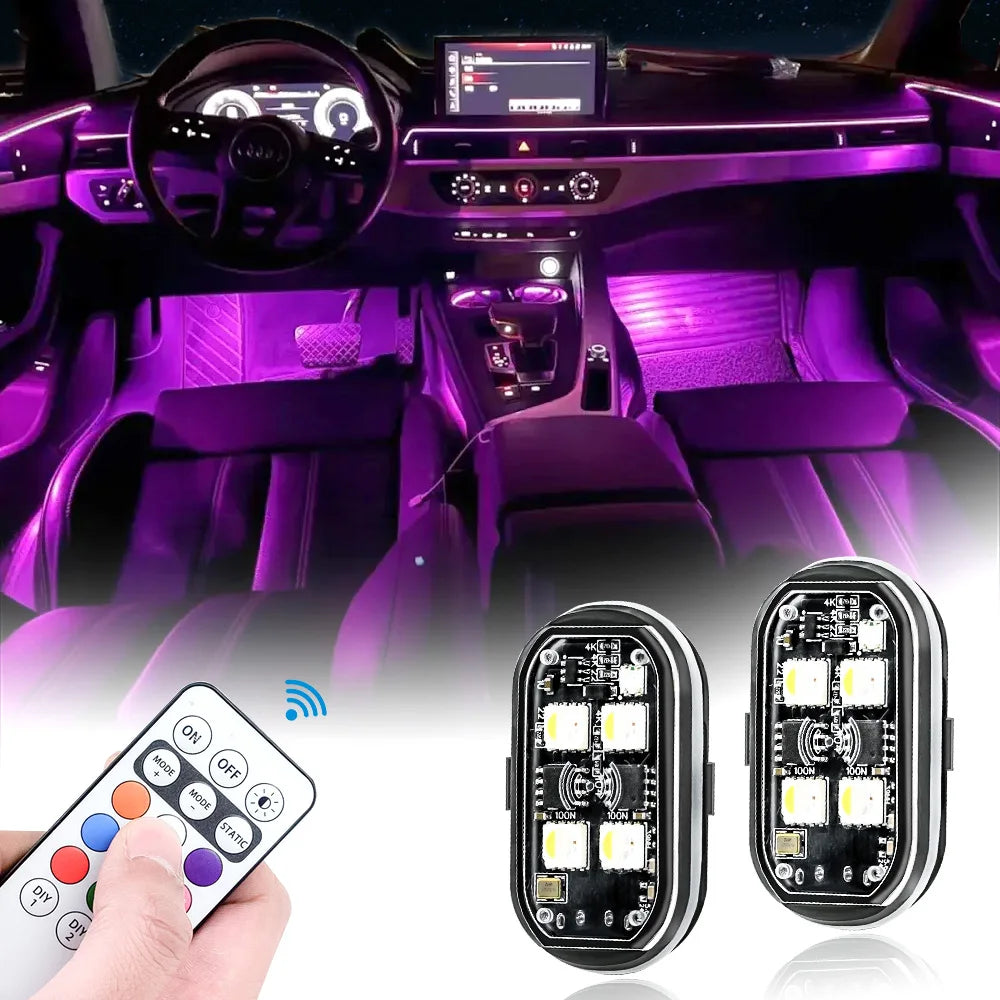 2/4pcs Wireless LED Strobe Lights Car Decor Atmosphere Light, 8 Colors