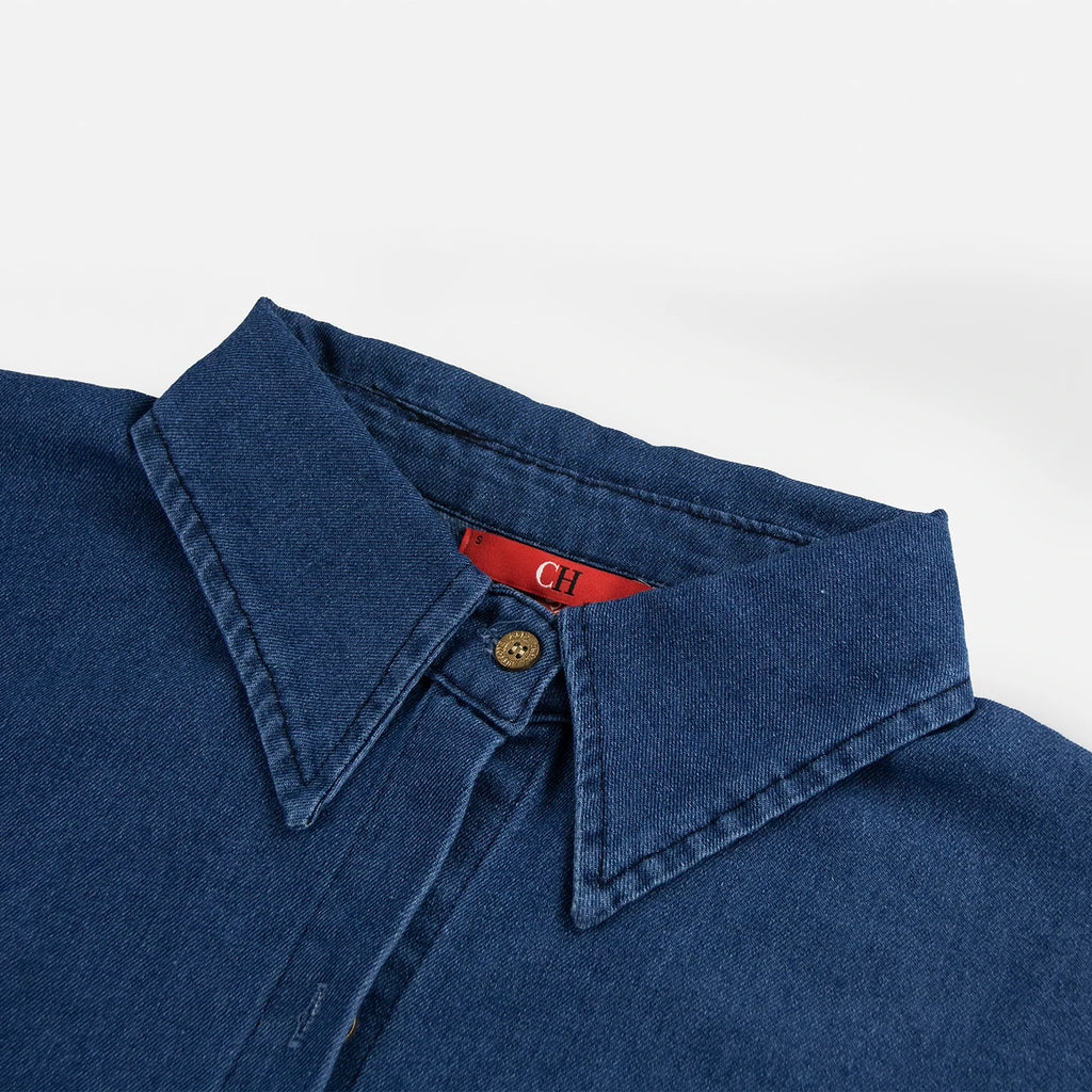 CH Embroidered Denim Long Sleeve Shirt Women Point Collar Regular Fit