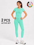 Ladies Sportswear Set (Short Sleeve Top + Long Pants) Fitness Gym
