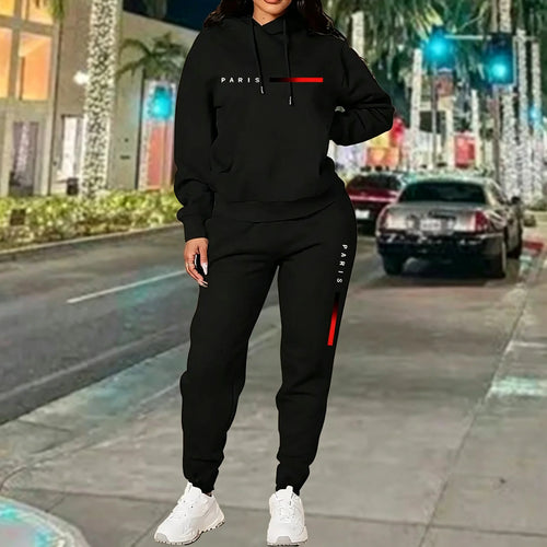 Hot Sales Women's Outfits Print Casual Hooded Sweatshirts 2 Pcs Suits