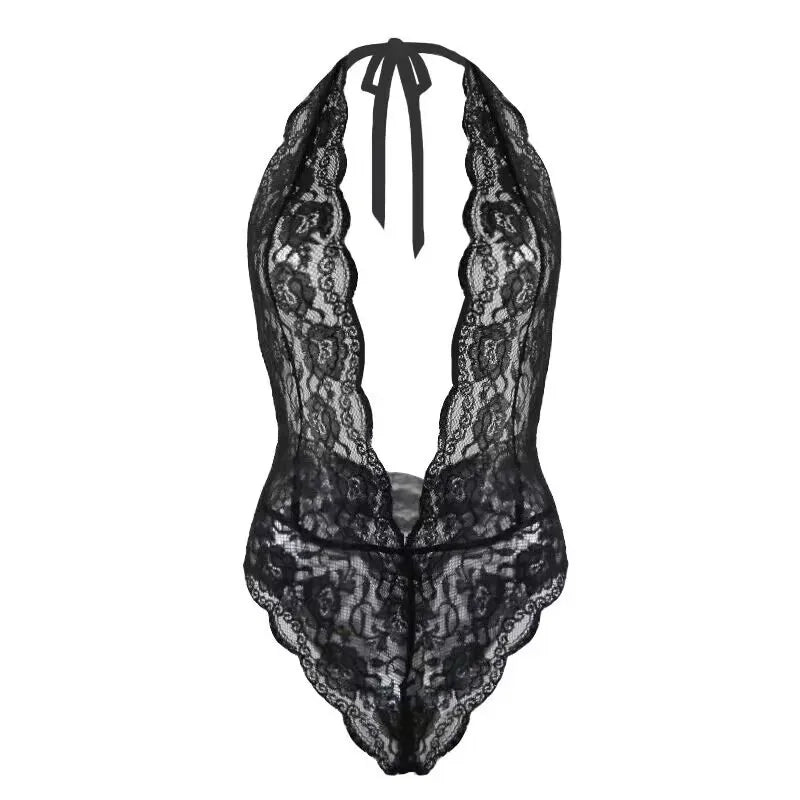 Sexy Women's Underwear Lace Hollow Bow Backless Bodysuit Teddy