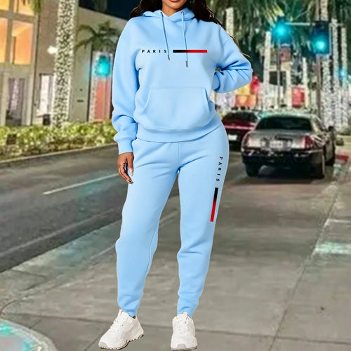 Hot Sales Women's Outfits Print Casual Hooded Sweatshirts 2 Pcs Suits