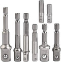 8Pcs Impact Socket Adapter Set, 1/4 3/8 1/2 Hex Shank Square Nut