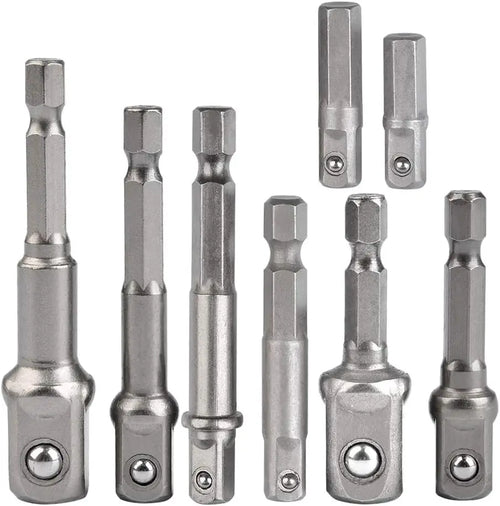 8Pcs Impact Socket Adapter Set, 1/4 3/8 1/2 Hex Shank Square Nut