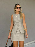 Bornladies 2026 Summer New Linen Vest  Mini Skirt Set Women's Buttoned