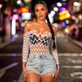 Women Summer Bodycon Top Long Sleeves Beach Cover Up Hollow Out
