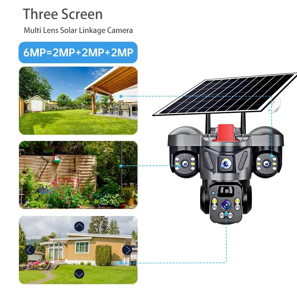 KERUI Outdoor PTZ 6MP 4G SIM WIFI Solar Panel Triple Lens Camera Home