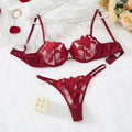 Transparent Floral Two Pieces Exquisite Lace Lingerie Set Ultrathin