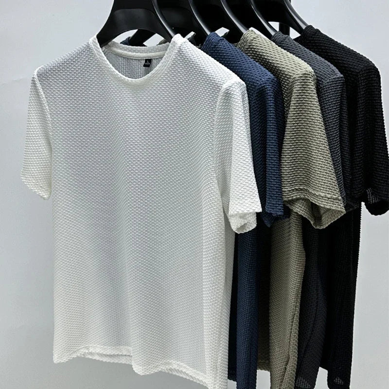 Men's Short Sleeve Mesh Bamboo Ice Silk T-shirt Casual Versatile