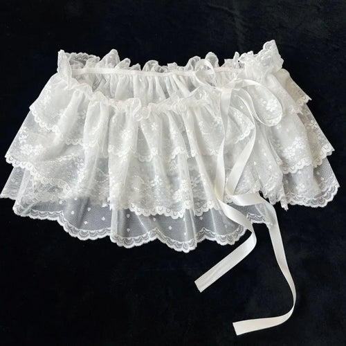 2026 Korean Ins Unique Lace Layered Gauze Skirts Lace Trim A-Line