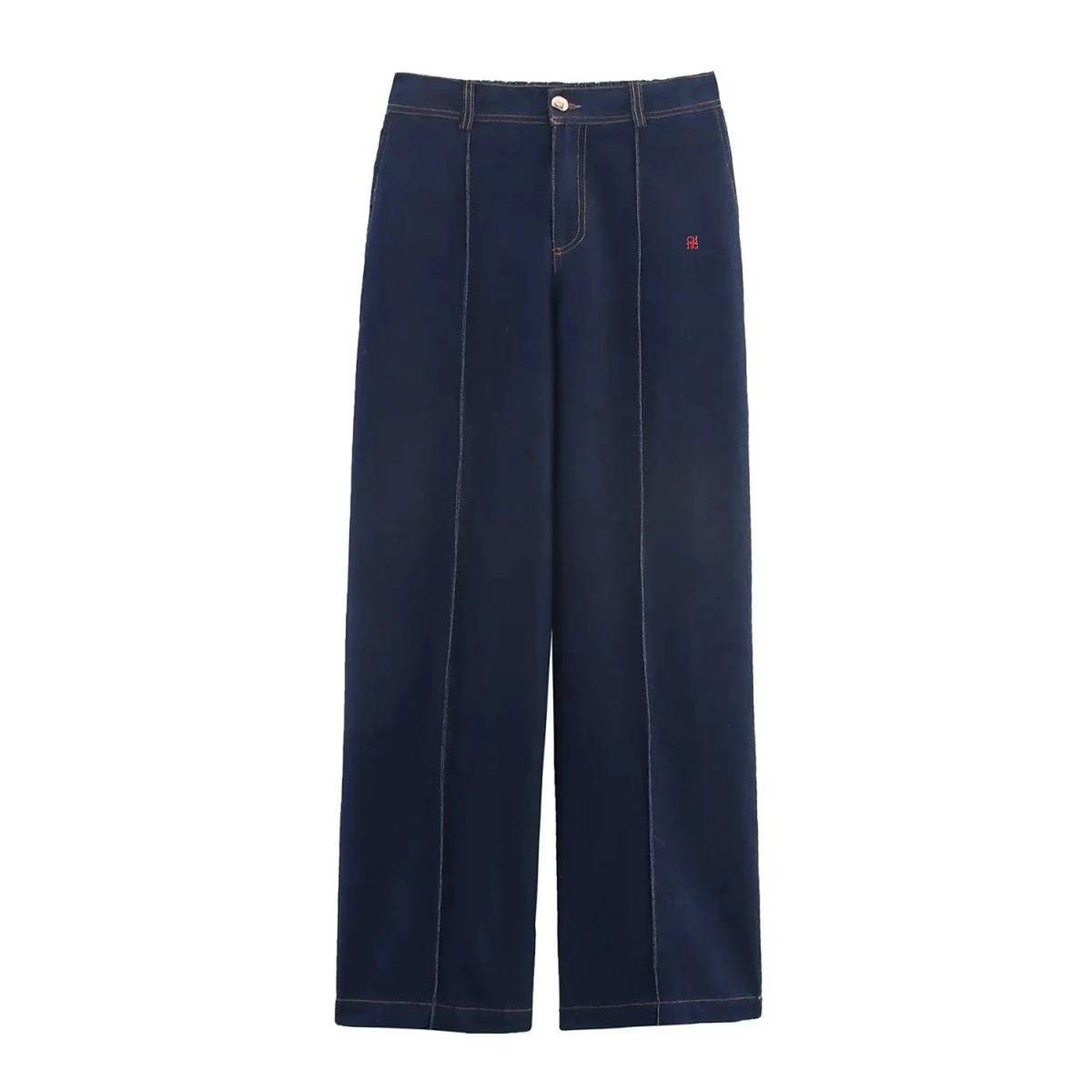 CH Dark Blue Denim Suit Loose Button-Down Denim Shirt High-Waisted