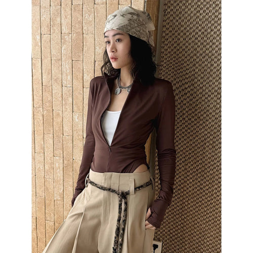 2026 New Women Long Sleeve Jumpsuits Stand Collar Long Sleeve T Shirts