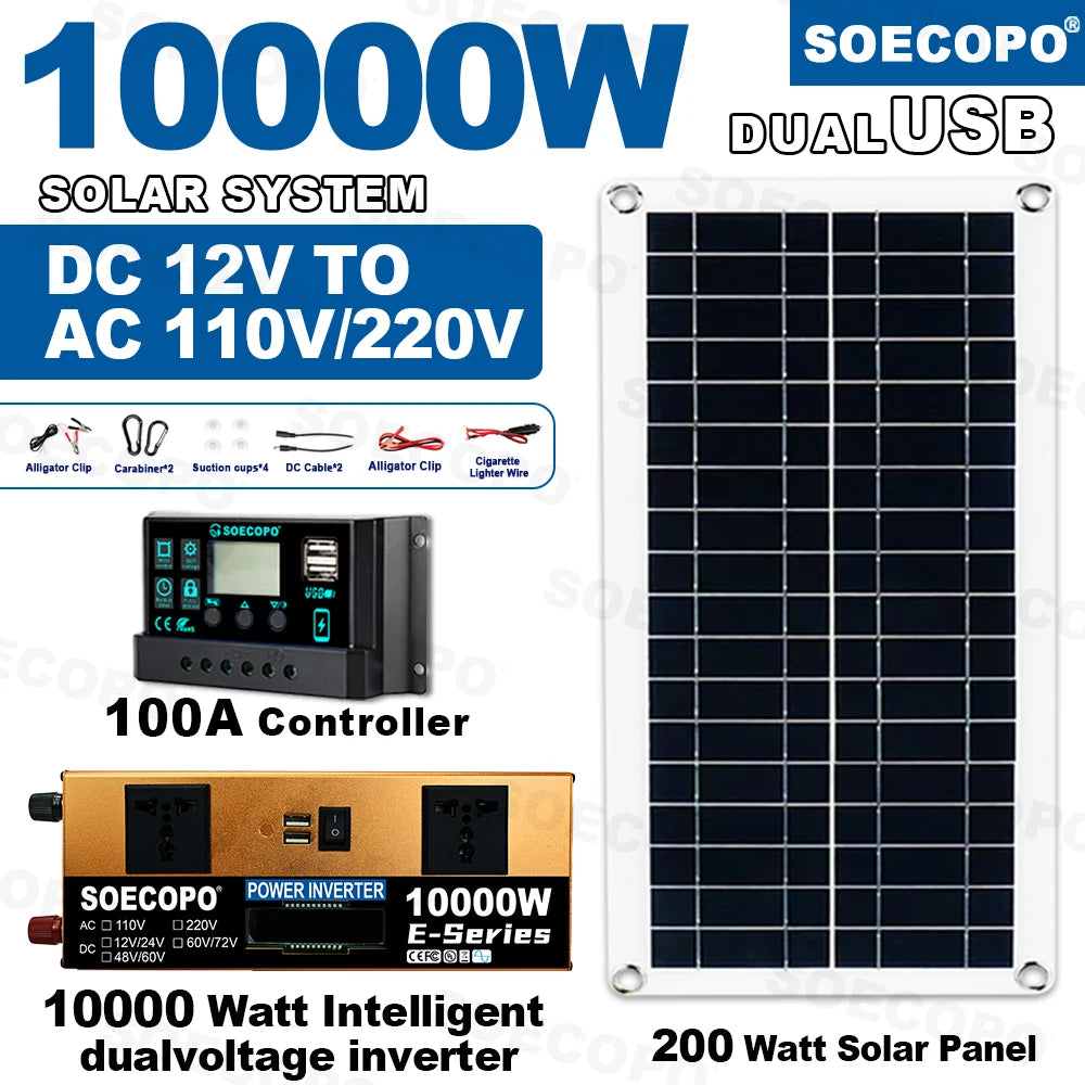 10000W Solar System Complete Kit Dual12V/24V To 110V/220V100A