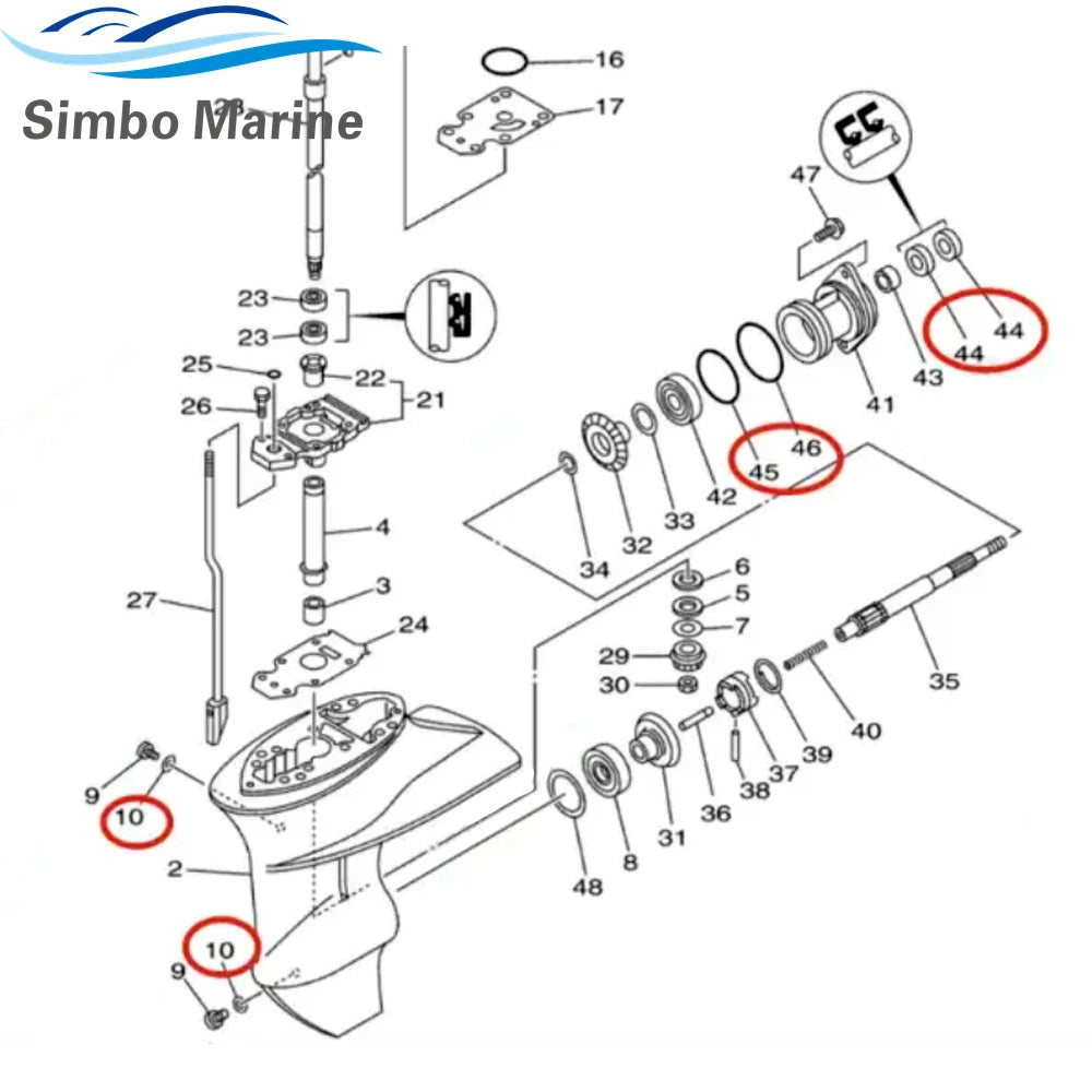 Outboard Lower Unit Gearcase Propeller Shaft Seal Kits 93101-17054 for