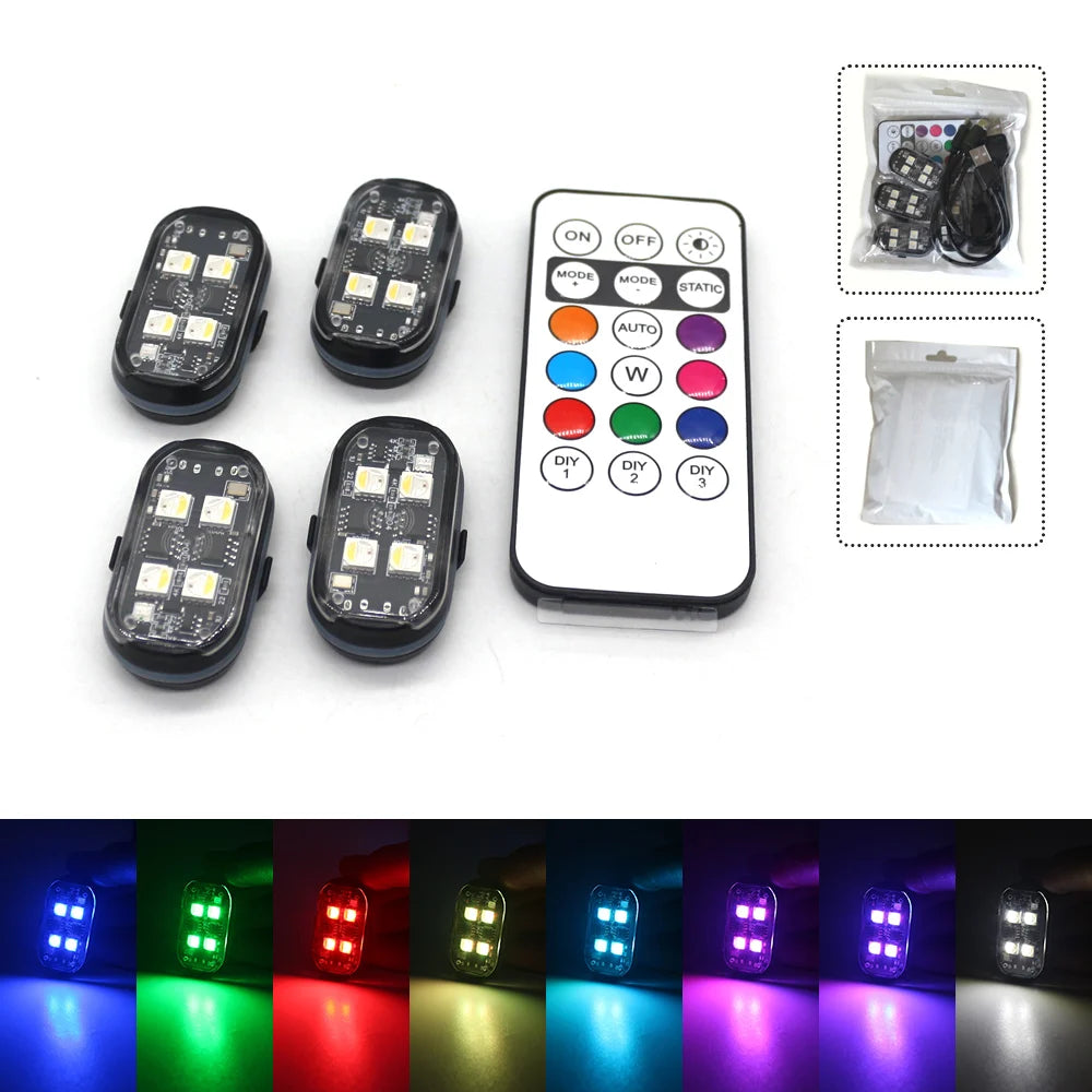 2/4pcs Wireless LED Strobe Lights Car Decor Atmosphere Light, 8 Colors