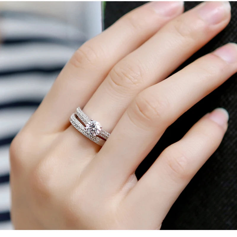 1 pair Vintage Halo 925 Sterling Silver Wedding Ring Set For Women