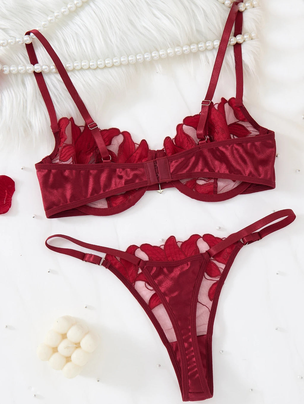 Transparent Floral Two Pieces Exquisite Lace Lingerie Set Ultrathin